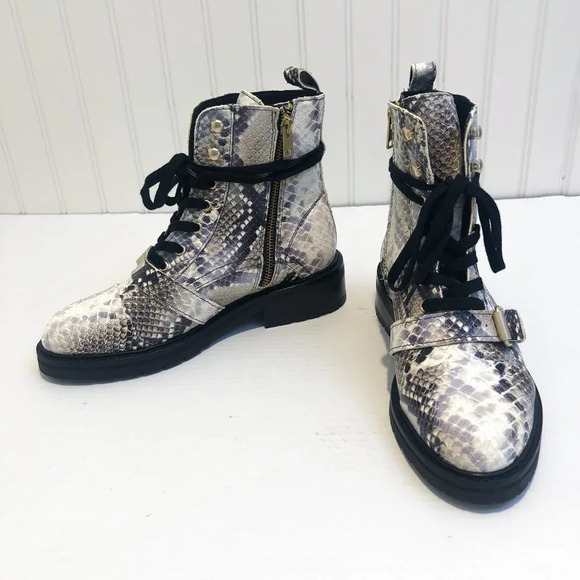 ALLSAINTS Donita Goat Leather Animal Print Snake Embossed Lace Up Combat Boot 38 - Picture 6 of 13